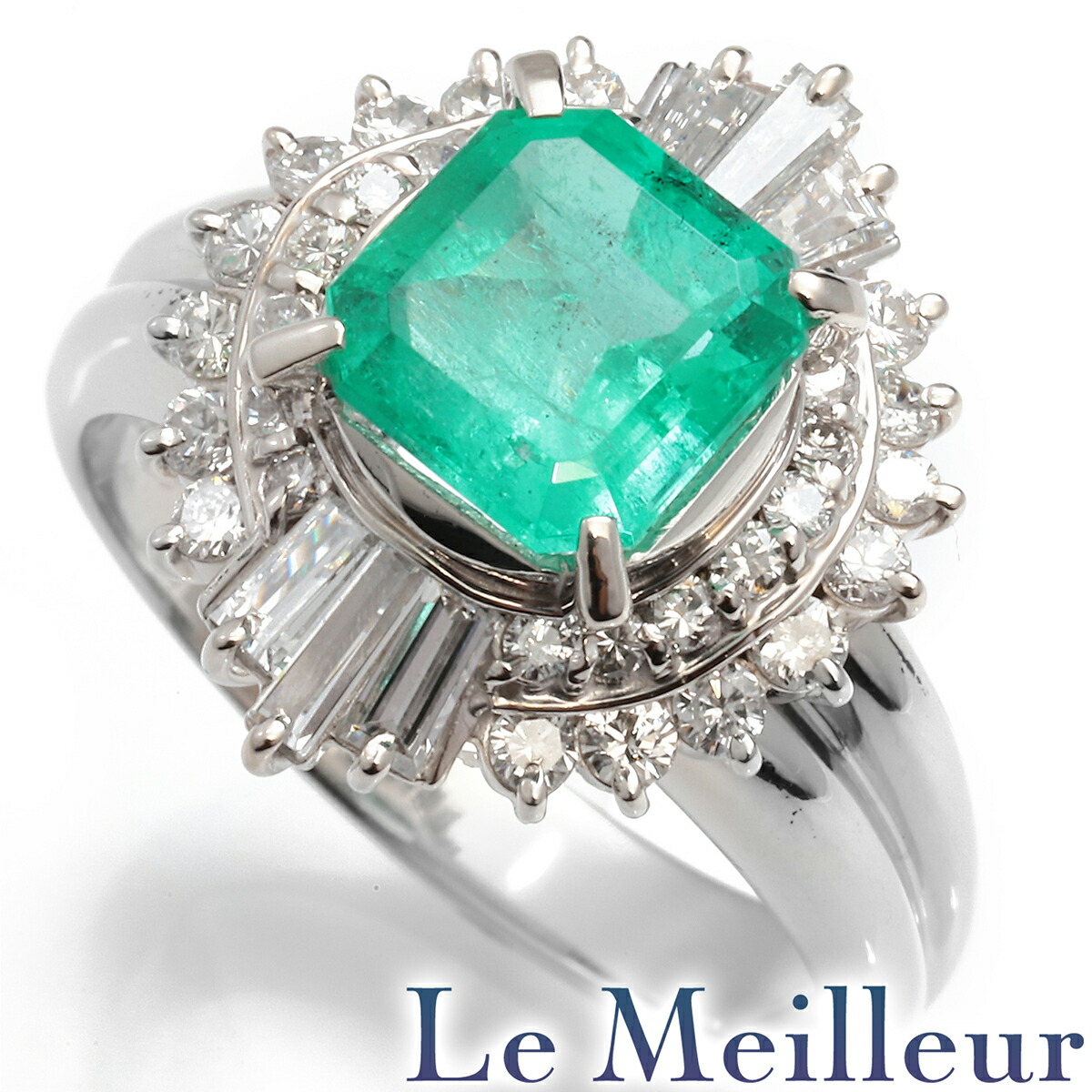 エメラルド 1.742ct ダイヤモンド 0.86ct プラチナ PT900 リング 11号 指輪【中古】【新品仕上げ済】【RE-PRICE】｜Le meilleur（ルメイユ）