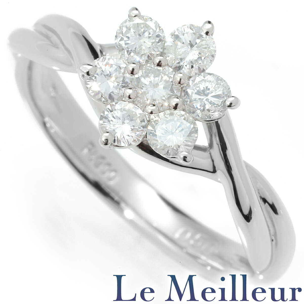 ダイヤモンド 0.5ct プラチナ Pt900 フラワーデザインリング SIクラス 7P 11号 指輪【中古】【新品仕上げ済】【RE-PRICE】|Le meilleur(ルメイユ)