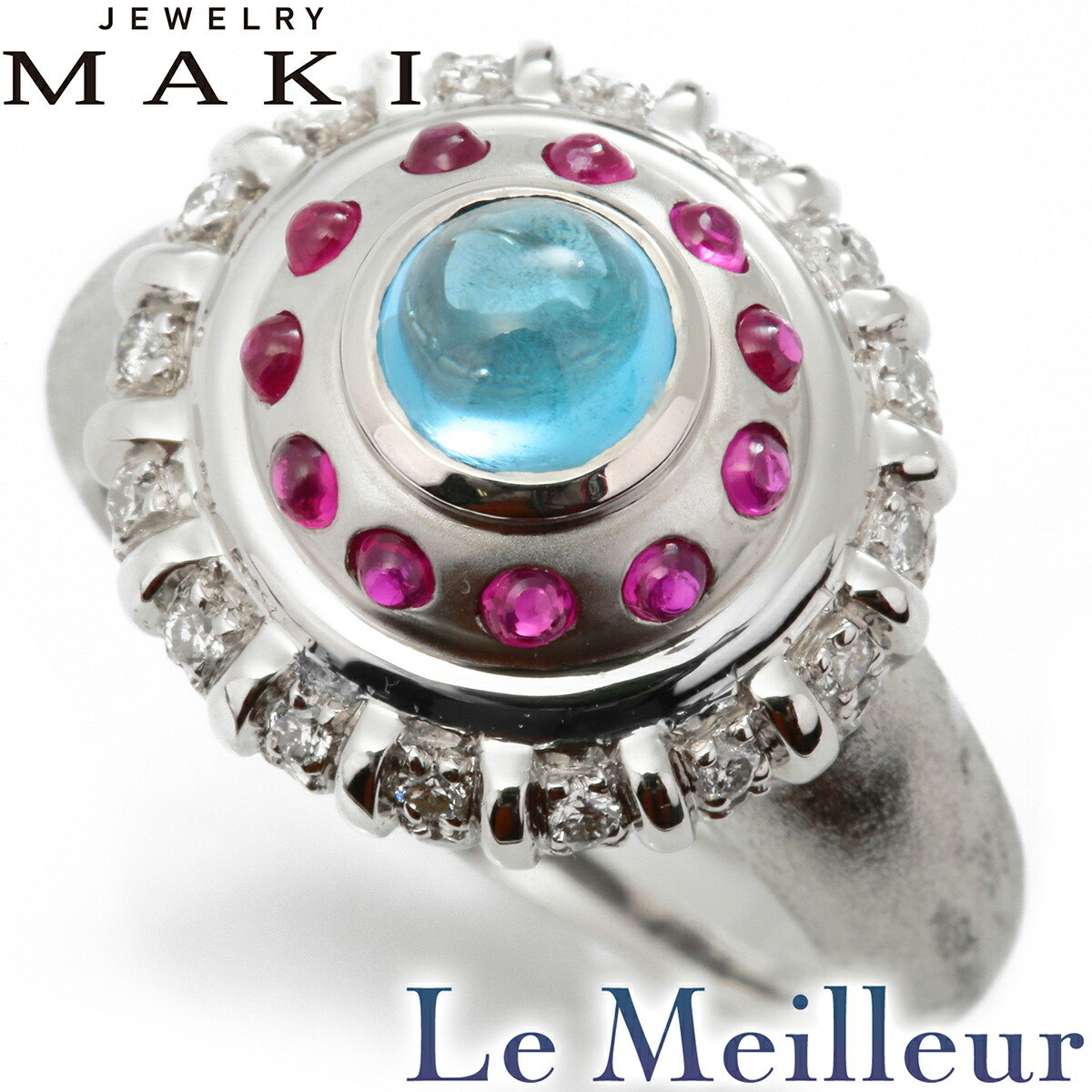 Jewelry MAKI ジュエリーマキ ブルートパーズ 0.7ct ルビー 0.35ct プラチナ Pt850 リング 13号 指輪【中古】【新品仕上げ済】【RE-PRICE】|Le meilleur(ルメイユ)