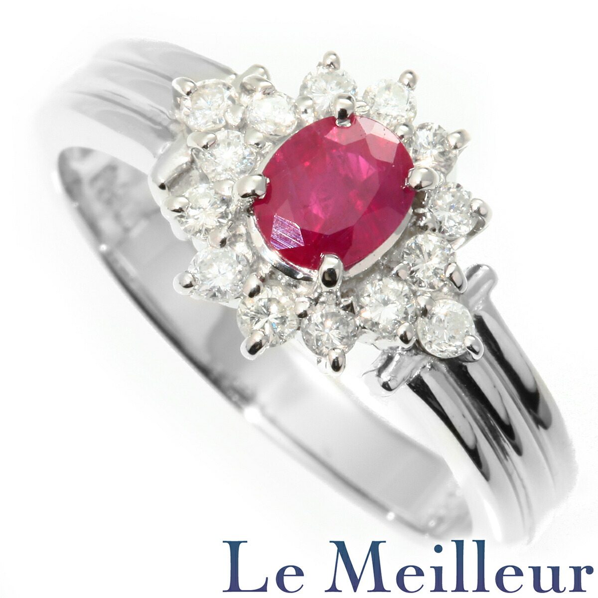 ルビー 0.48ct プラチナ Pt900 ヘイローデザインリング 12号 指輪【中古】【新品仕上げ済】【RE-PRICE】