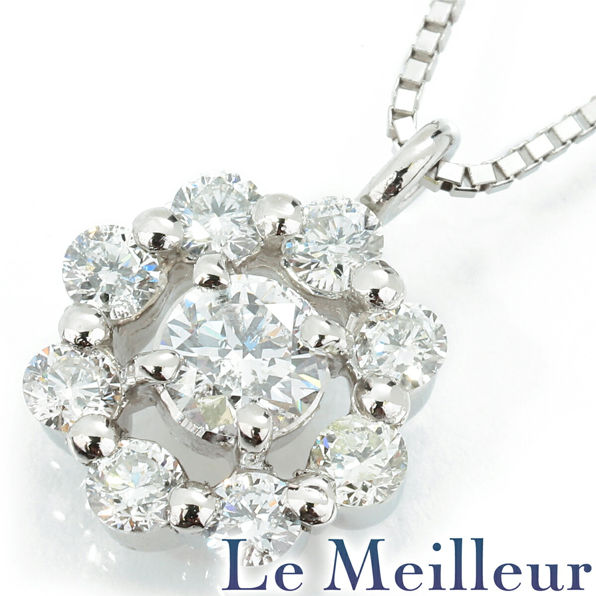ダイヤモンド 0.5ct プラチナ Pt900 フラワーモチーフペンダントネックレス 【中古】【新品仕上げ済】【RE-PRICE】|Le meilleur(ルメイユ)