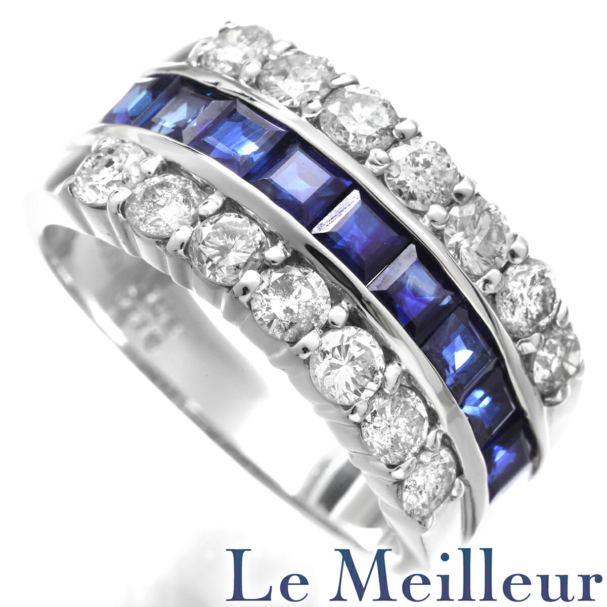 三文字リング 指輪 サファイア 1.08ct ダイヤモンド 1.16ct Pt900 13号 【最大5,000円OFFクーポン対象】