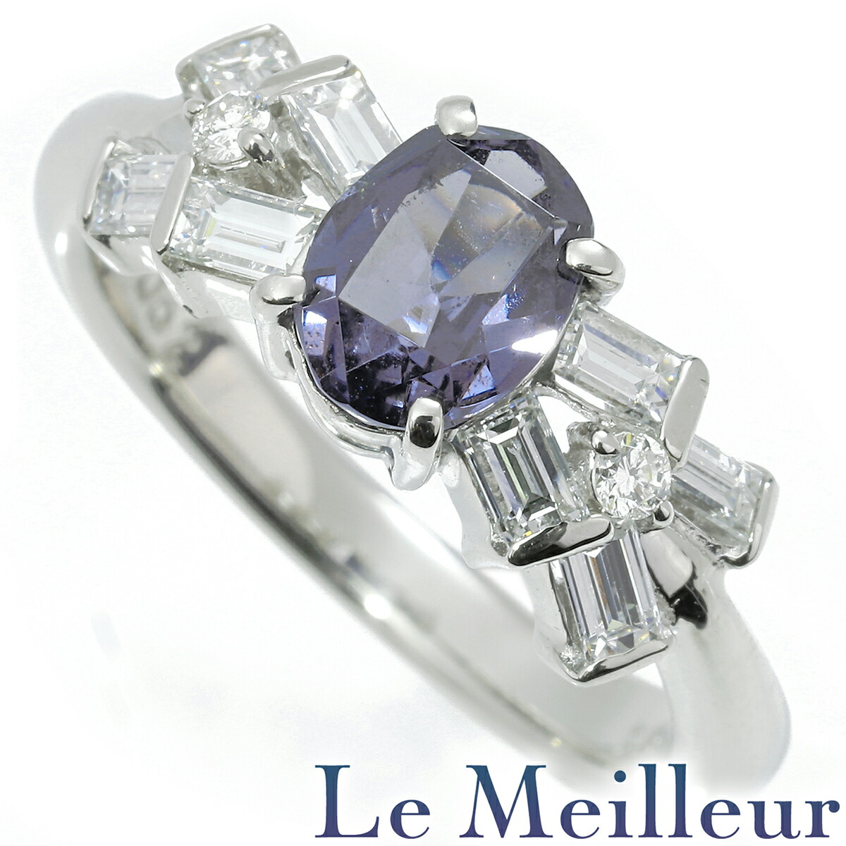 バイオレットスピネル 1.30ct ダイヤモンド 0.62ct プラチナ Pt900 リング 13号 指輪【中古】【新品仕上げ済】【RE-PRICE】