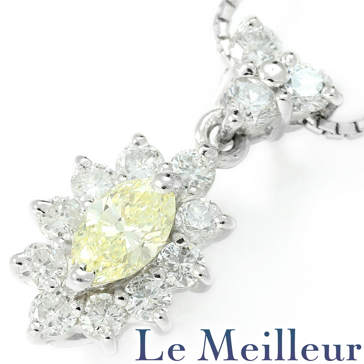 イエローダイヤモンド 0.3ct ダイヤモンド 0.61ct プラチナ Pt850 ヘイローデザインペンダントネックレス 【中古】【新品仕上げ済】【RE-PRICE】｜Le meilleur（ルメイユ）