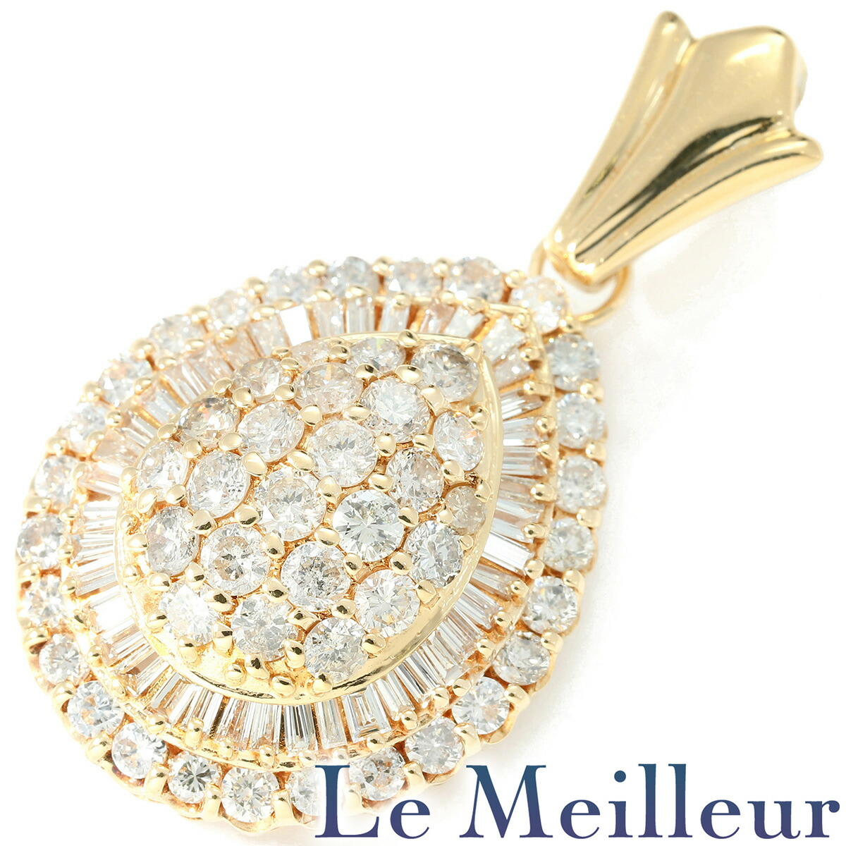 ダイヤモンド 2.0ct イエローゴールド K18YG ドロップデザインペンダントトップ 【中古】【新品仕上げ済】|Le meilleur(ルメイユ)
