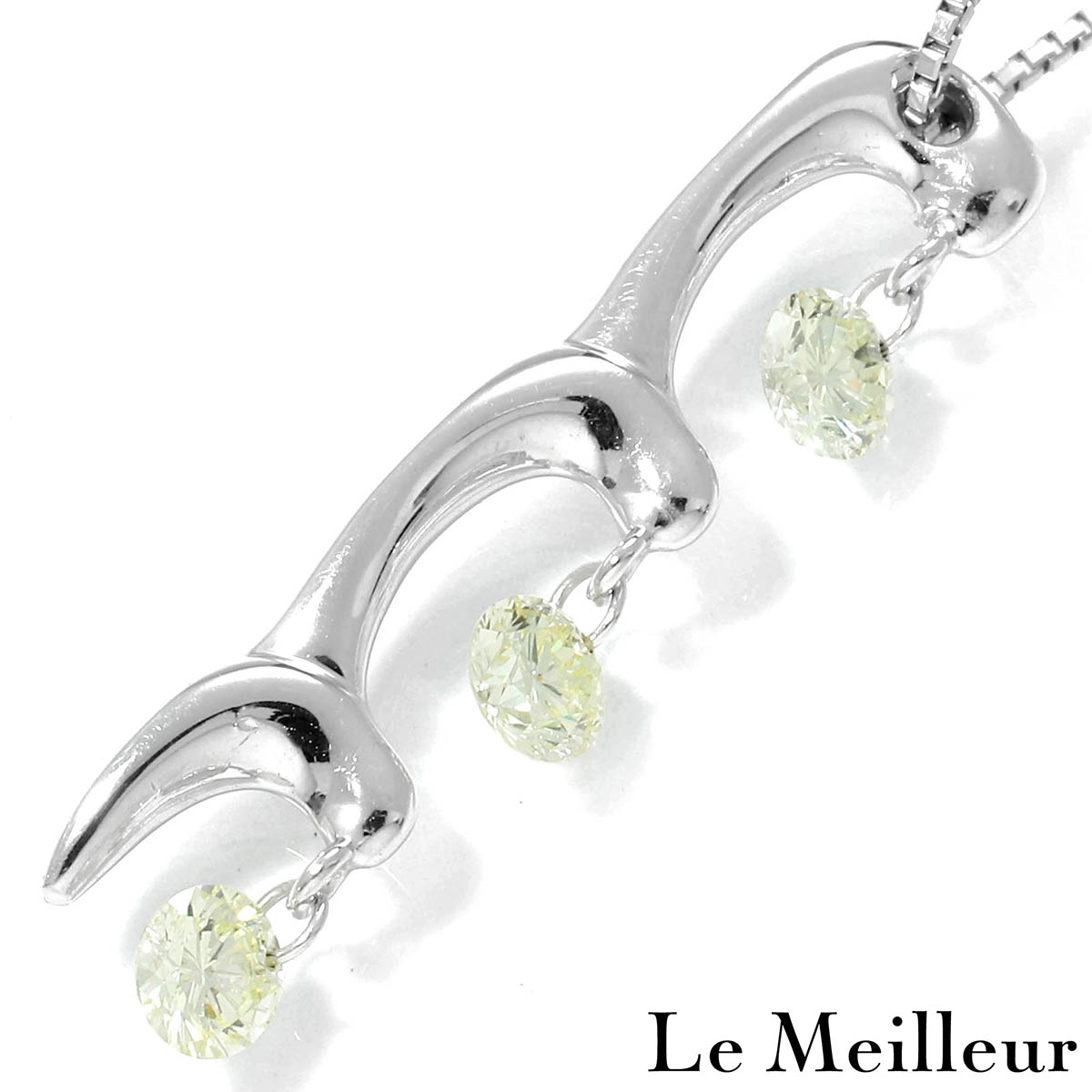 スリーストーンネックレス イエローダイヤモンド 0.45ct ホワイトゴールド K18WG|Le meilleur(ルメイユ)