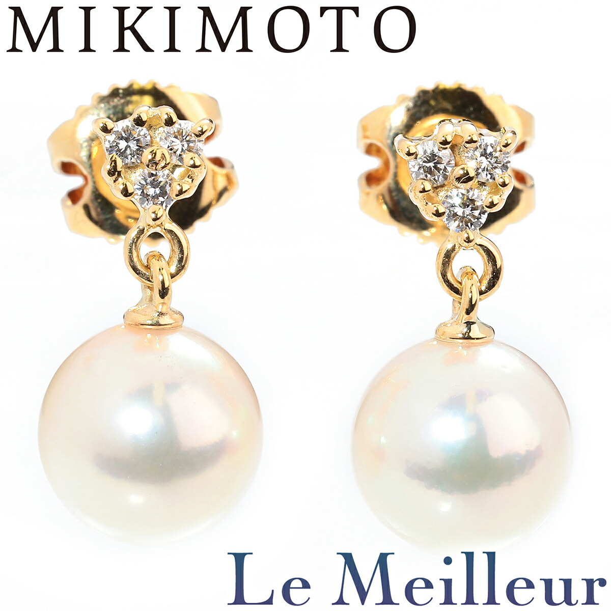 MIKIMOTO K18お花パールピアス MIKIMOTO】ミキモト『K18YG パール5.9mm ダイヤモンド フラワー