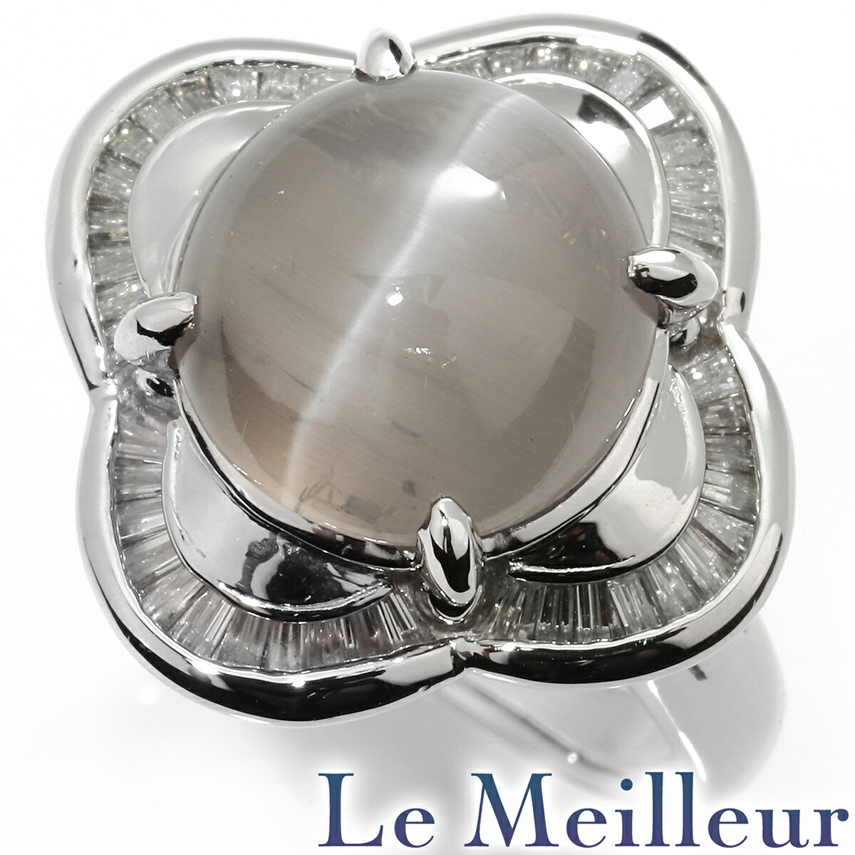 【ポイント5倍★7/25-8/2限定】シリマナイトキャッツアイ 7.19ct ダイヤモンド 0.64ct プラチナ Pt900 フラワーモチーフリング 13号 指輪【中古】【新品仕上げ済】【RE-PRICE】｜Le meilleur（ルメイユ）