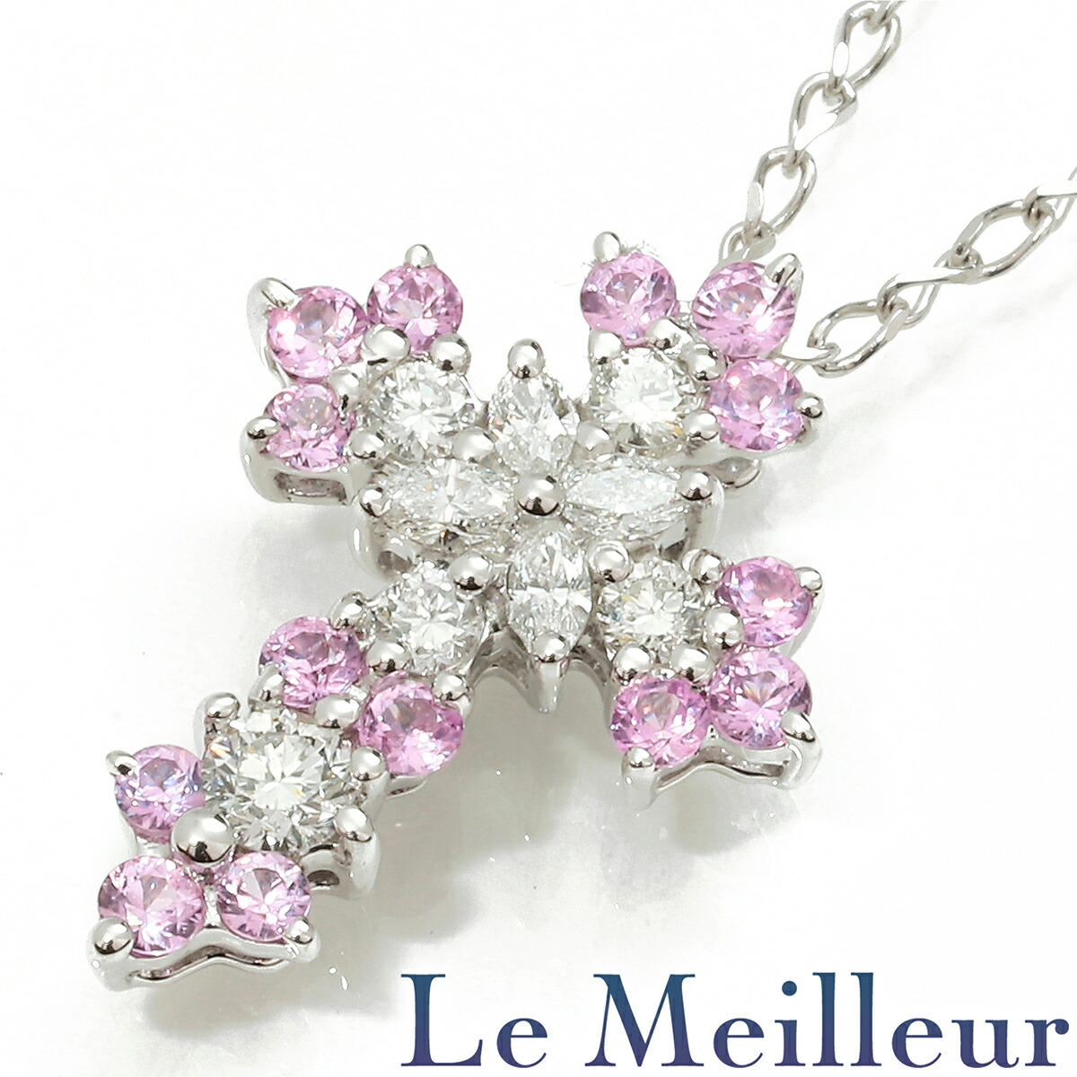 笠原真寿美 クロスモチーフペンダントネックレス ピンクサファイア 0.30ct ダイヤモンド 0.25ct K18 MASUMI KASAHARA|Le meilleur(ルメイユ)