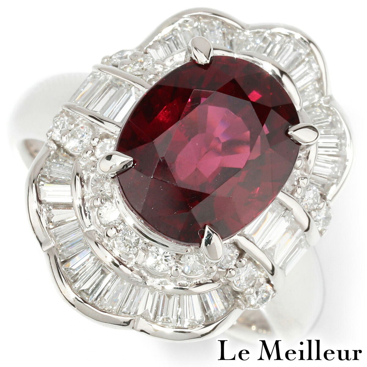 【ポイント5倍★7/25-8/2限定】ロードライトガーネット 5.85ct ダイヤモンド 1.07ct プラチナ Pt900 ヘイローリング 14号 指輪【中古】【新品仕上げ済】｜Le meilleur（ルメイユ）