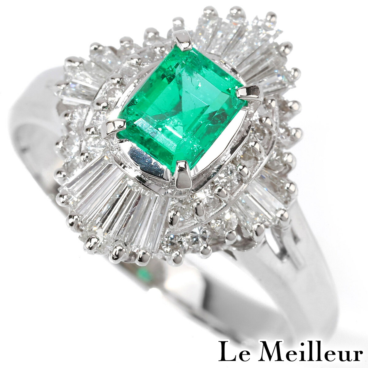 【ポイント5倍★7/25-8/2限定】エメラルド 0.54ct ダイヤモンド 0.67ct プラチナ Pt900 ヘイローリング 14号 指輪【中古】【新品仕上げ済】｜Le meilleur（ルメイユ）