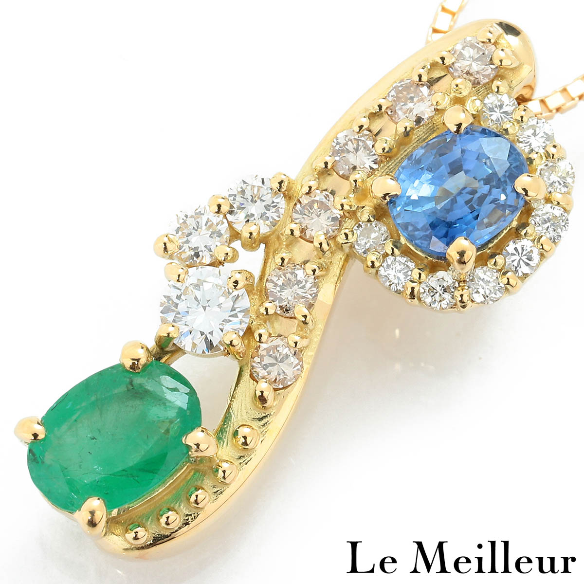 【ポイント5倍★7/25-8/2限定】エメラルド 0.48ct サファイア 0.38ct イエローゴールド K18YG ペンダントネックレス 【中古】【新品仕上げ済】【RE-PRICE】｜Le meilleur（ルメイユ） 184,000円