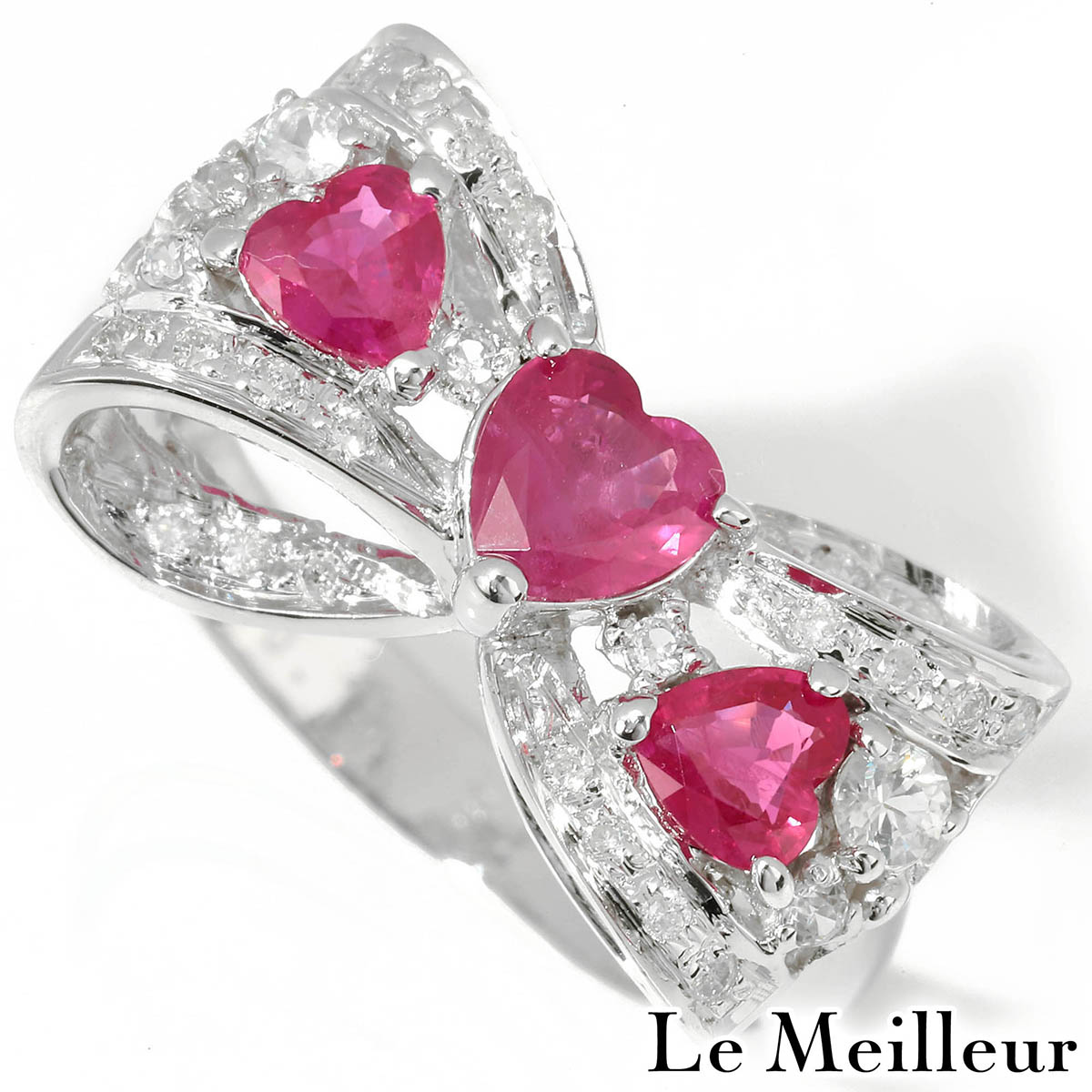 【ポイント5倍★7/25-8/2限定】ルビー 1.2ct ダイヤモンド ホワイトゴールド K14WG リボンモチーフ リング 12.5号 指輪【中古】【新品仕上げ済】｜Le meilleur（ルメイユ）