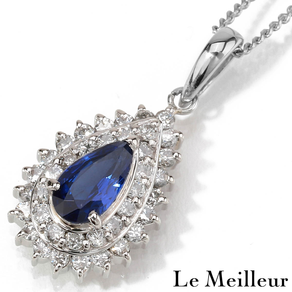 サファイア 0.62ct ダイヤモンド 0.45ct プラチナ Pt850 ヘイローペンダントネックレス 【中古】【新品仕上げ済】|Le meilleur(ルメイユ)