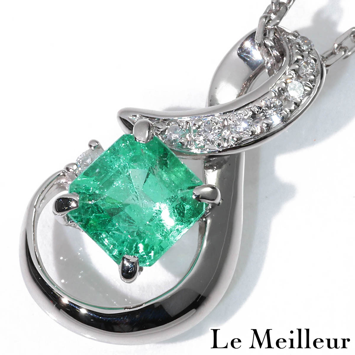 エメラルド 0.76ct ダイヤモンド プラチナ Pt900 ペンダントネックレス 【中古】【新品仕上げ済】 74,800円