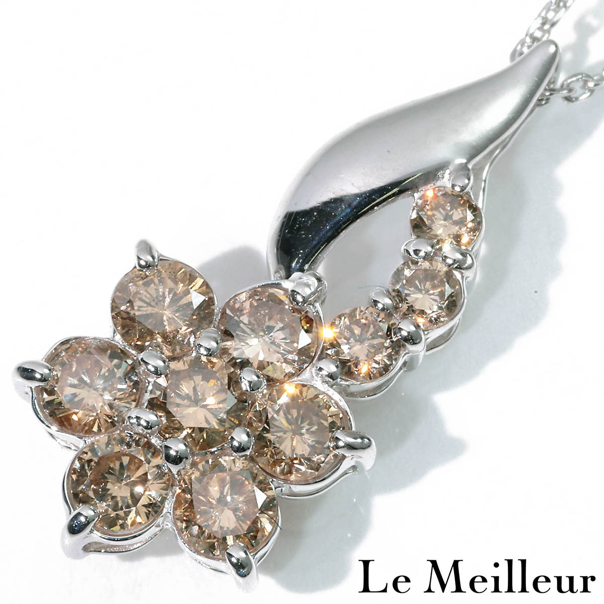 ダイヤモンド 1ct ホワイトゴールド K18WG ブラウンダイヤ ペンダントネックレス 【中古】【新品仕上げ済】|Le meilleur(ルメイユ)