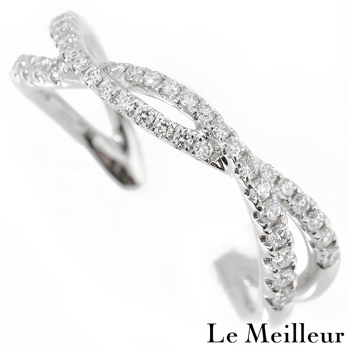 ダイヤモンド 0.3ct ホワイトゴールド K18WG クロスラインリング 12号 指輪【中古】【新品仕上げ済】｜Le meilleur（ルメイユ）