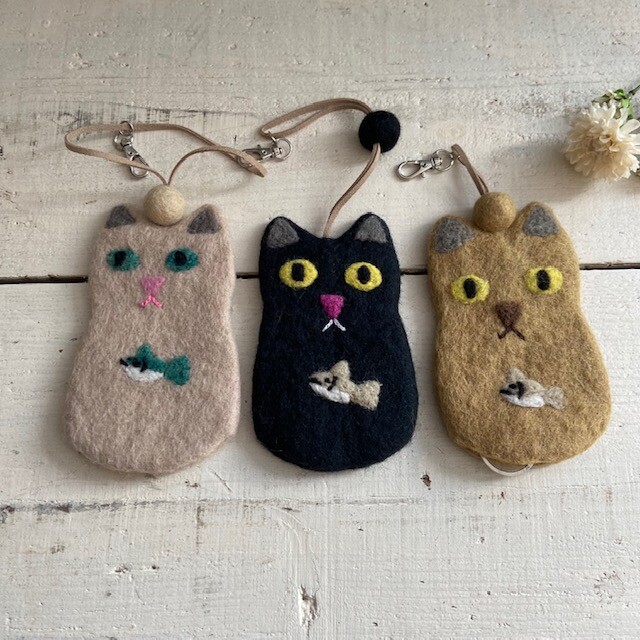 羊毛フェルト　ハンドメイド　かずぽっち 楽天市場】羊毛 フェルト 「お口にチャック」ネコポーチ ハンドメイド