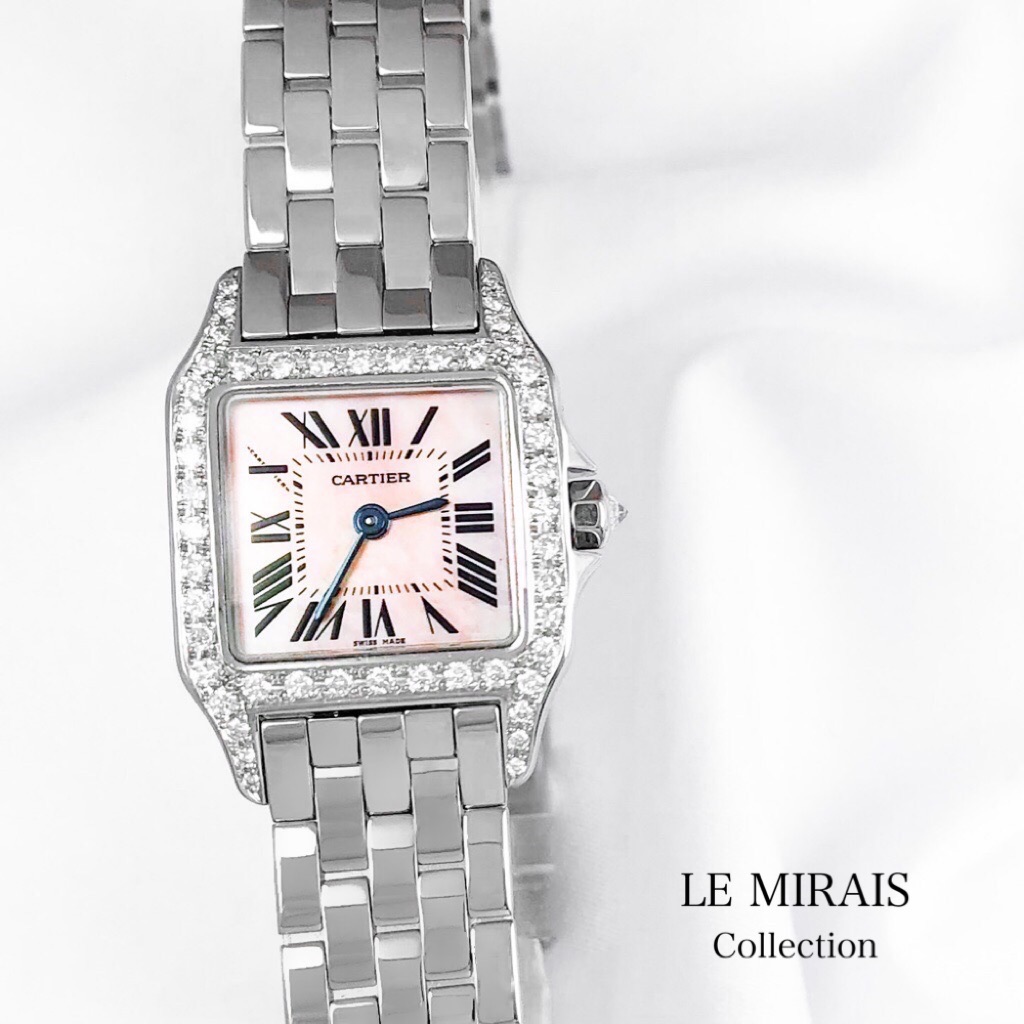 保証書付 Cartier カルティエ サントスドゥモワゼル ピンクシェル ダイヤ ダイヤモンド 腕時計 時えい 中古 送料無料 Opinioncubana Com