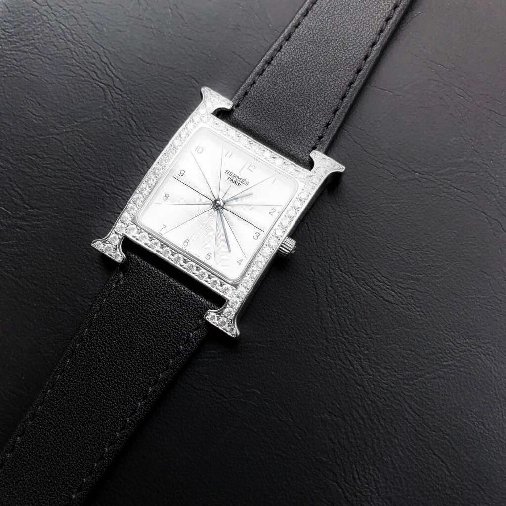 仕上済 胴締2本 Hermes エルメス Hウォッチ シルバー ダイヤ ダイヤモンド メンズ 腕時計 時計 中古 送料無料 Skydivewings Com