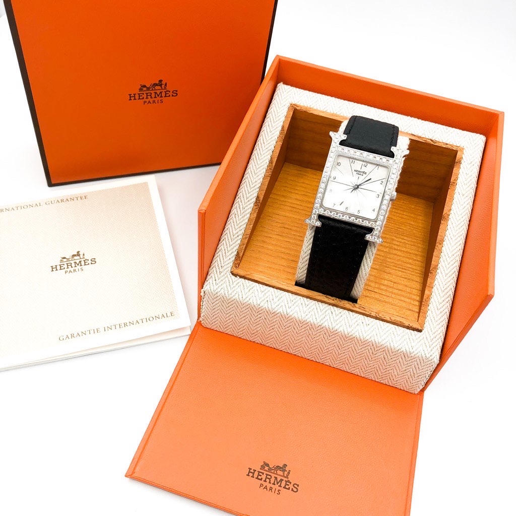 仕上済 胴締2本 Hermes エルメス Hウォッチ シルバー ダイヤ ダイヤモンド メンズ 腕時計 時計 中古 送料無料 Skydivewings Com
