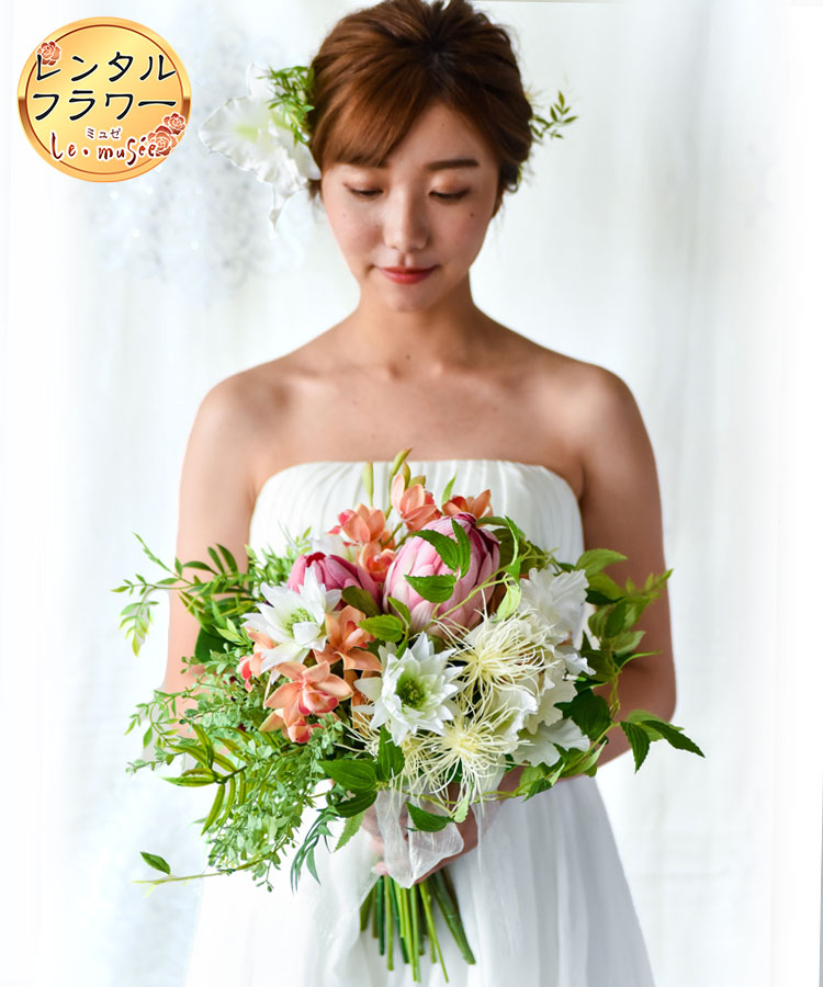 レンタル ウェディングブーケ ヘッドドレス ブートニア 造花 クラッチブーケ ソレイユブーケ