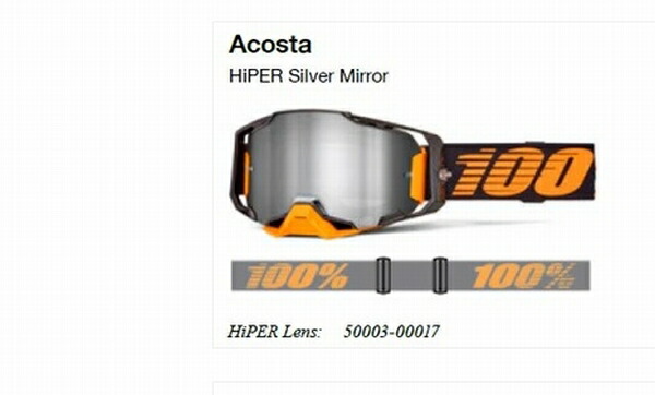 100% （100パーセント） ゴーグル ARMEGA （アルメガ） HIPER （ハイパー） Acosta HIPER SILVER Mirror