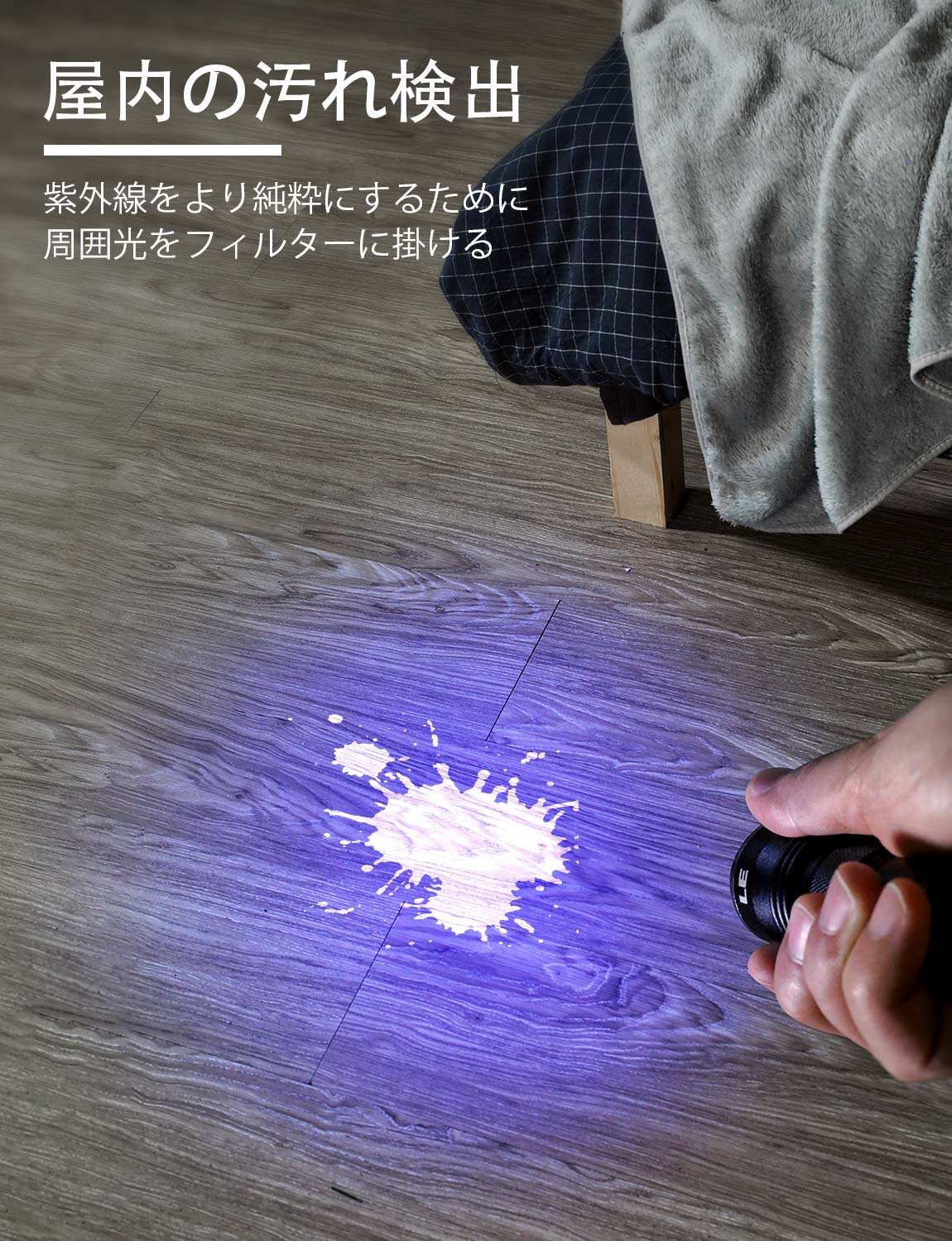 市場 ブラックライト 21LED 紫外線ライト アルミ合金材質 懐中電灯 ブルーライト UVライト 単4形電池付属