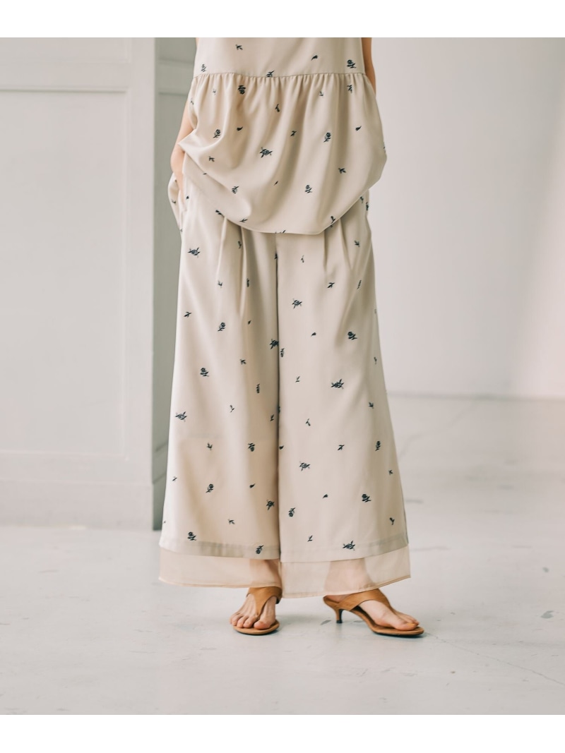 《オフィスライン》刺繍ワイドパンツ LEPSIM レプシィム パンツ その他のパンツ グレー ベージュ【送料無料】[ Fashion]