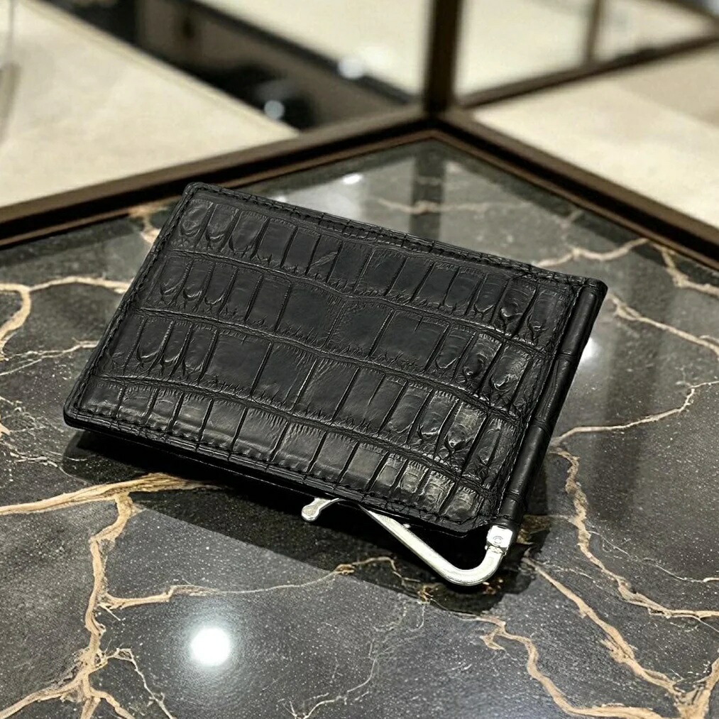 クロコダイル マネークリップ(札ばさみ) ワニ革 ナイルクロコダイル 本革 メンズ レディース 黒 ブラック BLACK エキゾチックレザー 高級財布 コンパクト財布 日本製 ギフト プレゼント 金運 風水 運気 縁起 一粒万倍日 寅の日 天赦日 巳の日 品番8178 LE'SAC｜LESAC STORE