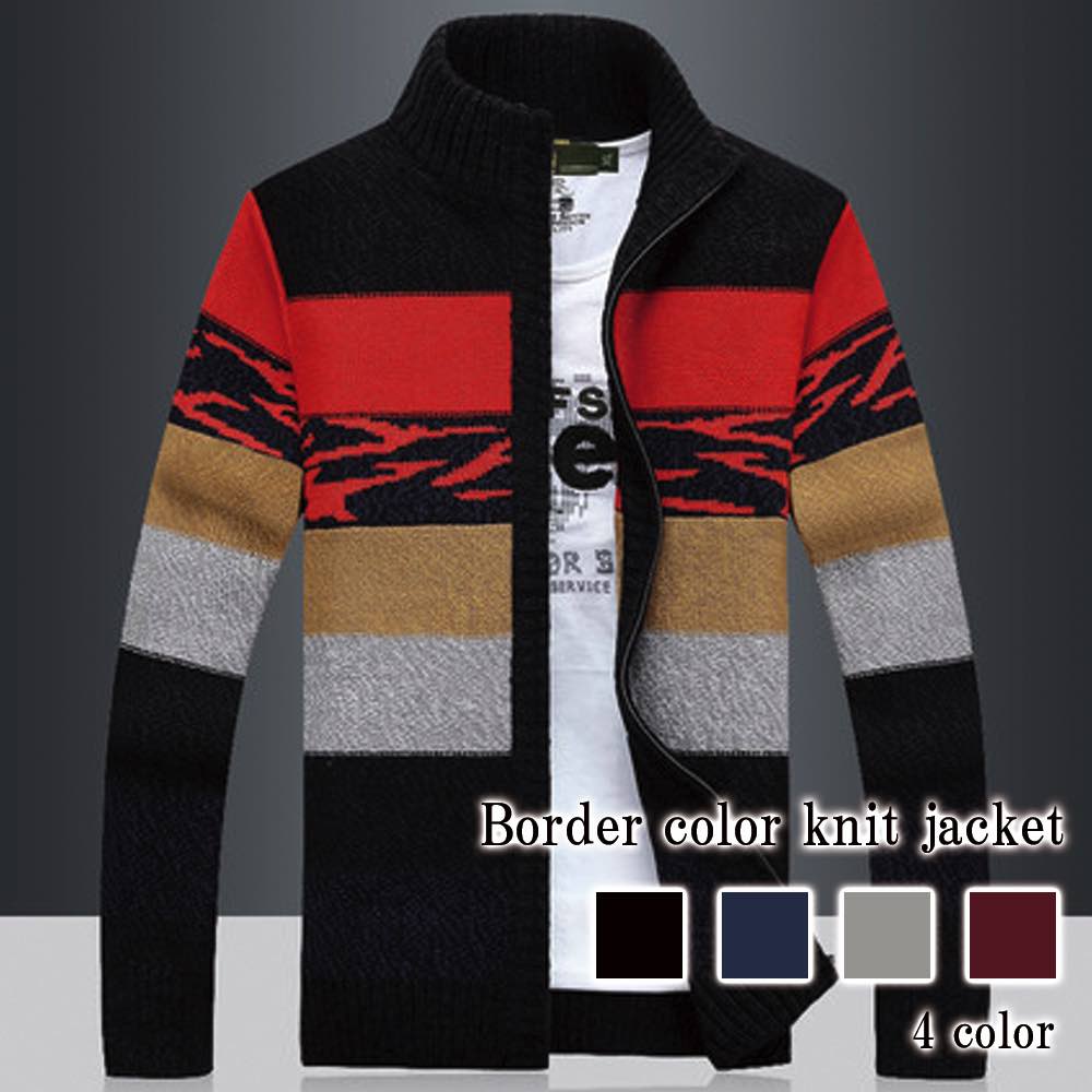 楽天市場】ブルゾン メンズ ボーダーカラーニットジャケット