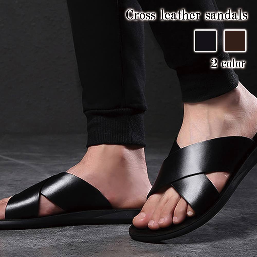 楽天市場】サンダル メンズ クロスレザーサンダル 秋 スリッパ