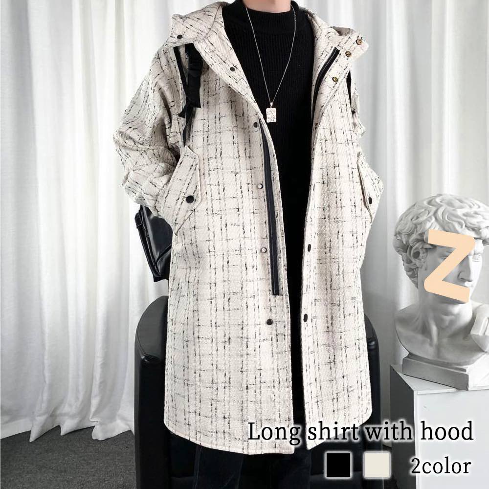 楽天市場】パーカー メンズ フード付きロングシャツ ダウン 黒