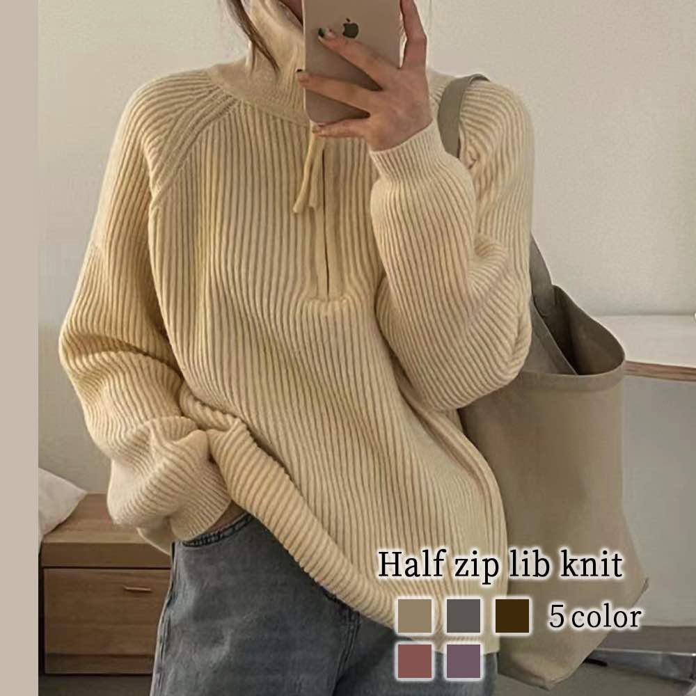 楽天市場】セーター レディース ハーフジップリブニット