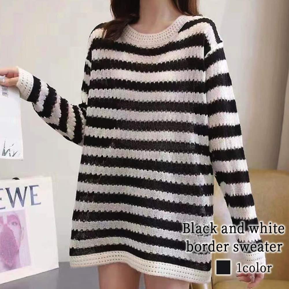 楽天市場】セーター レディース 白黒ボーダーセーター 柄