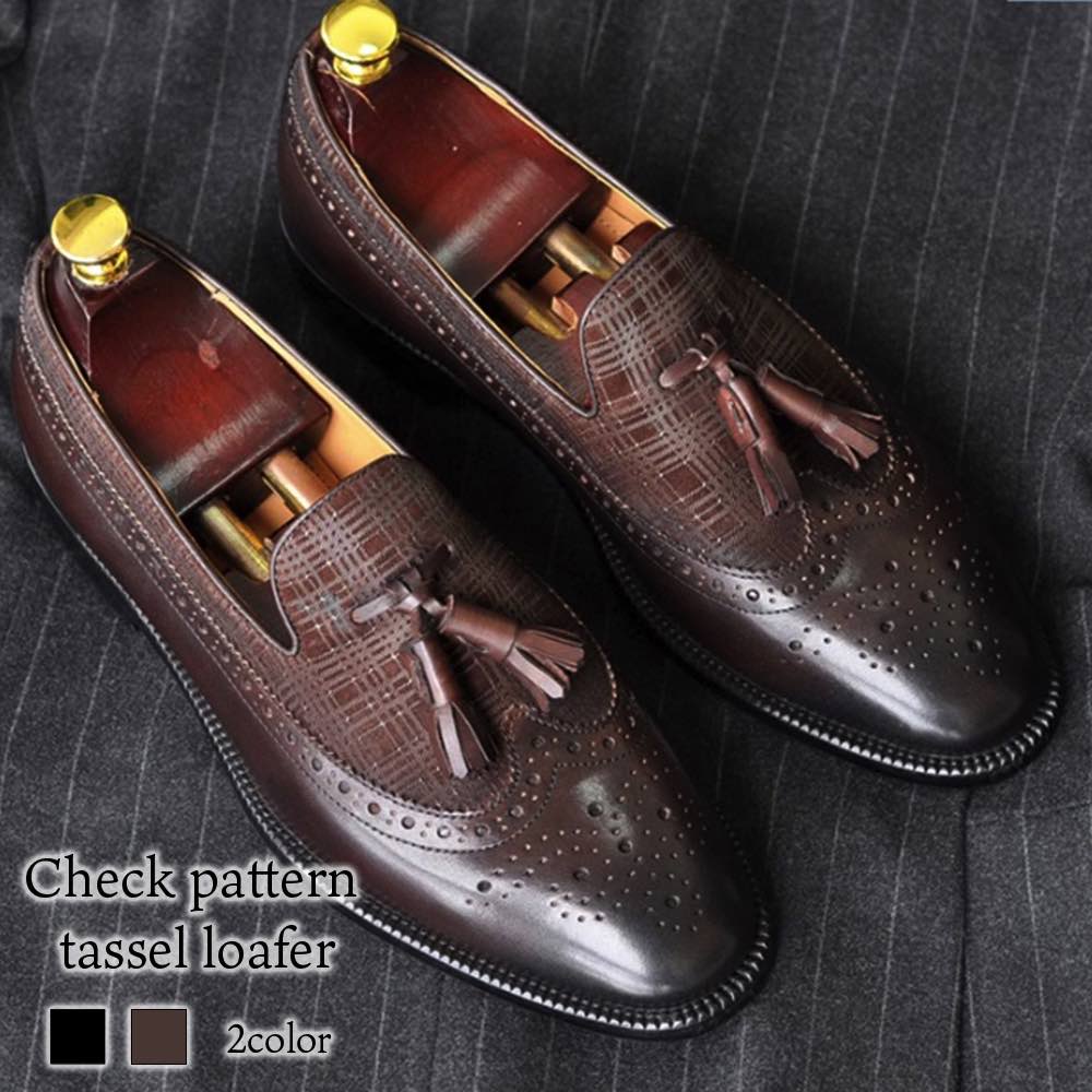 楽天市場】ローファー メンズ チェック柄タッセルローファー 厚底 冬