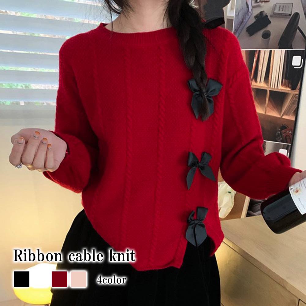 RED VALENTINO ブラックニットセーター　黒リボン長袖 Valentino Garavani リボン ニットセーター | レッド | FARFETCH JP