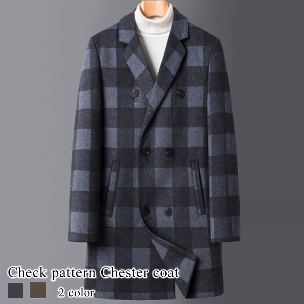 Mサイズ　Kith チェスターコート ネイビー系 チェック柄 Mサイズ Kith チェスターコート ネイビー系 チェック柄 Mサイズ