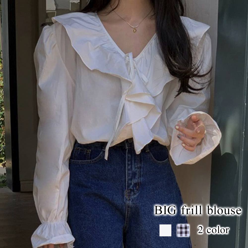 【はづき】【美品】①フリルスリーブニットプルオーバー ＆②ボウタイブラウス 楽天市場】ブラウス レディース BIGフリルブラウス 事務服 フリル 高