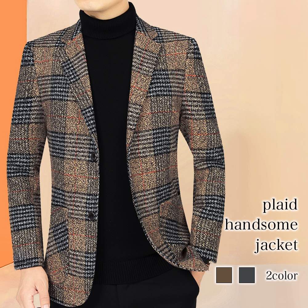 楽天市場】テーラードジャケット メンズ チェック柄ハンサムジャケット