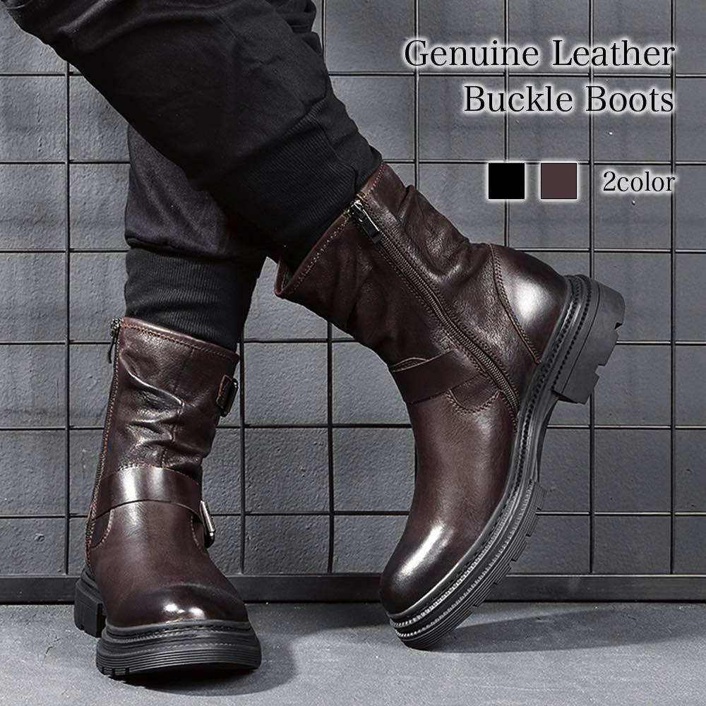 楽天市場】ブーツ メンズ 本革バックルブーツ 本革 滑らない 人気 秋