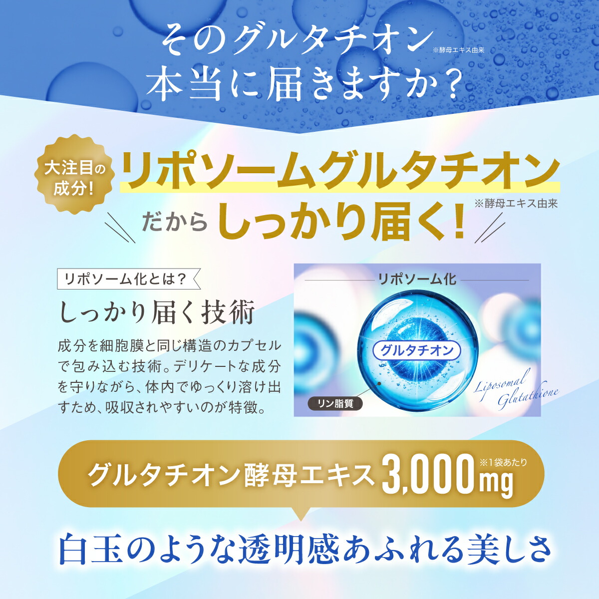 新商品 リポソーム グルタチオン サプリ 3000mg 1袋 30日分 1日2粒