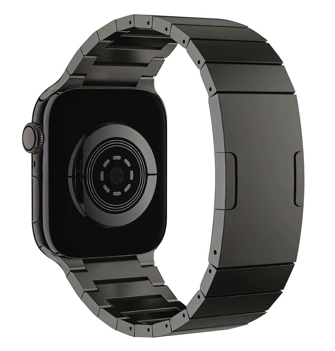 チタンバンド 埋め込みバックル付き軽量メタルブレスレットストラップ Apple Watch 11/10/9/8/7,Ultra 3/2/1,SE 3/2/1 [2025]用 (46mm/45mm/44mm/49mm,ブラック)MaKTech