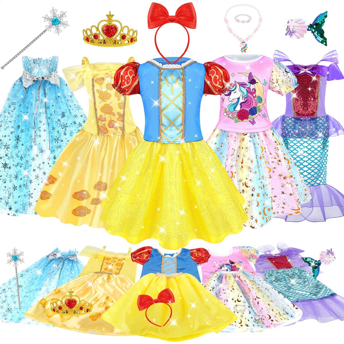 プリンセス ドレス キッズ ドレス 4着 マント1着セプター クラウン ジュエリー ヘアクリップ アクセサリー付き 女の子 おもちゃ 女の子 プレゼント 3 4 5 6 歳女の子誕生日プレゼント クリスマスプレゼント 女子 おしゃれ 誕生 日 プレゼント Dreamon