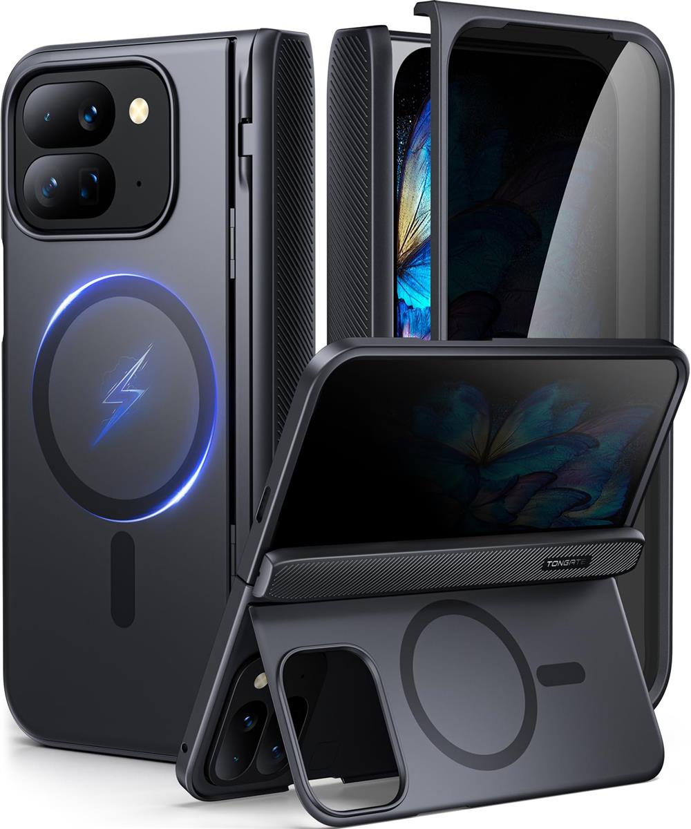 磁石式 Google Pixel 9 Pro Fold入れもの照明ランプ付き添い人、[MagSafe相応う] Google Pixel Fold 2 2024用映写幕プロテクター＆蝶つがい保護すること内蔵手ごわいGoogle 9Pro Foldスマホケース、ブラックプライバシーフィルム TONGATE