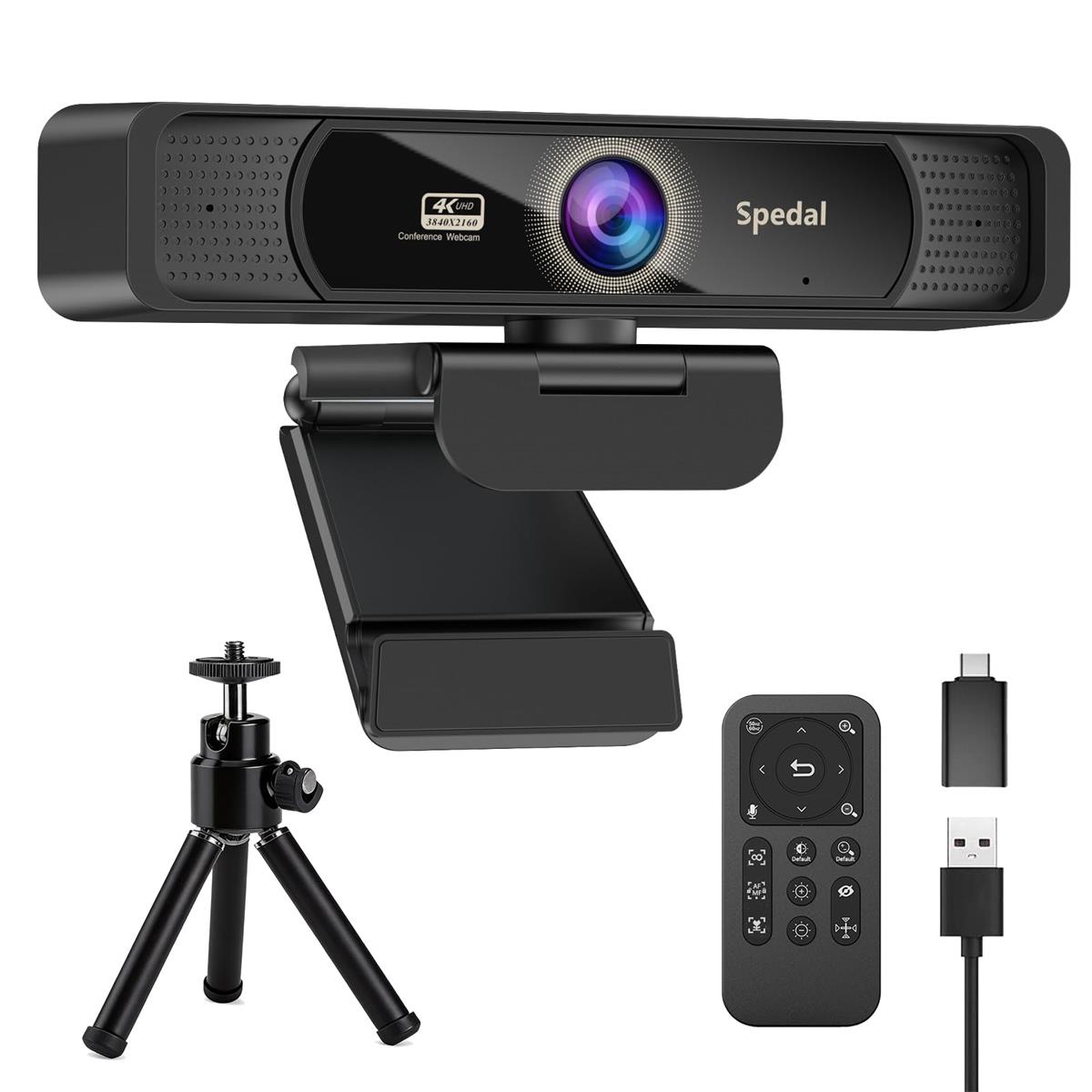 Spedal 931 Webカメラ 4K UHD 800万画素 広角 会議カメラ 4倍ズーム リモコン&三脚付き マイク内蔵 USB プラグ&プレイ 4Kウェブカメラ PCカメラ オンライン授業/ウェブ会議/テレワーク MAC OS, Windows, Youtube, Skype, Facebook, Zoom, Facetimeなど対応 (ブラック)