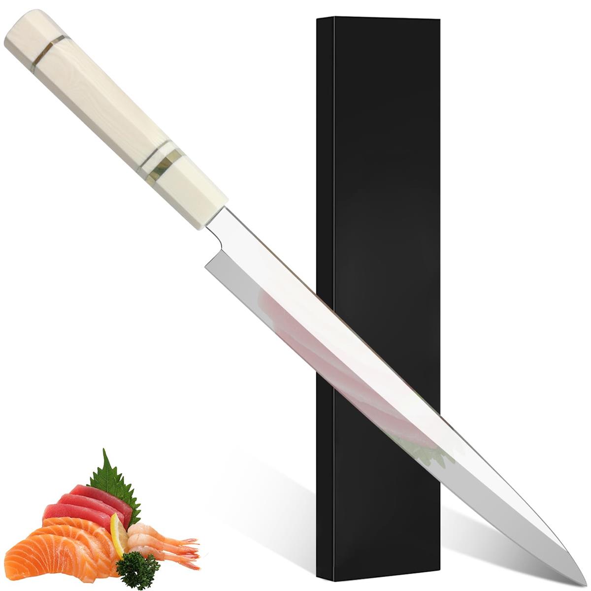 刺身まかない方 関西型正夫柳刃まかない方 9.6寸右利き柳刃まかない方・290粍 【White God・白神】 10クロム15MoVステンレス鋼鋼 鏡面完成 三段金管楽器一巻きアイヴォリー紋ポリプロピレン脂八角形柄 Utaki