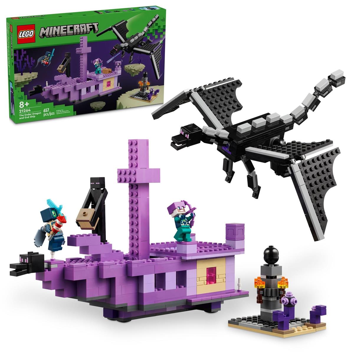 レゴ(LEGO) マイン手工芸品 エンダードラゴンとエンドシップビルディングセット 映像媒体取り組み遊び道具 マインクラフトミニフィギュア2体付き添い人 火竜遊び道具 アクションプレイセット 赤ちゃん用 お坊っちゃんと御姉さんへの生まれ落ちる日差し上げ物 8歳以上 21264