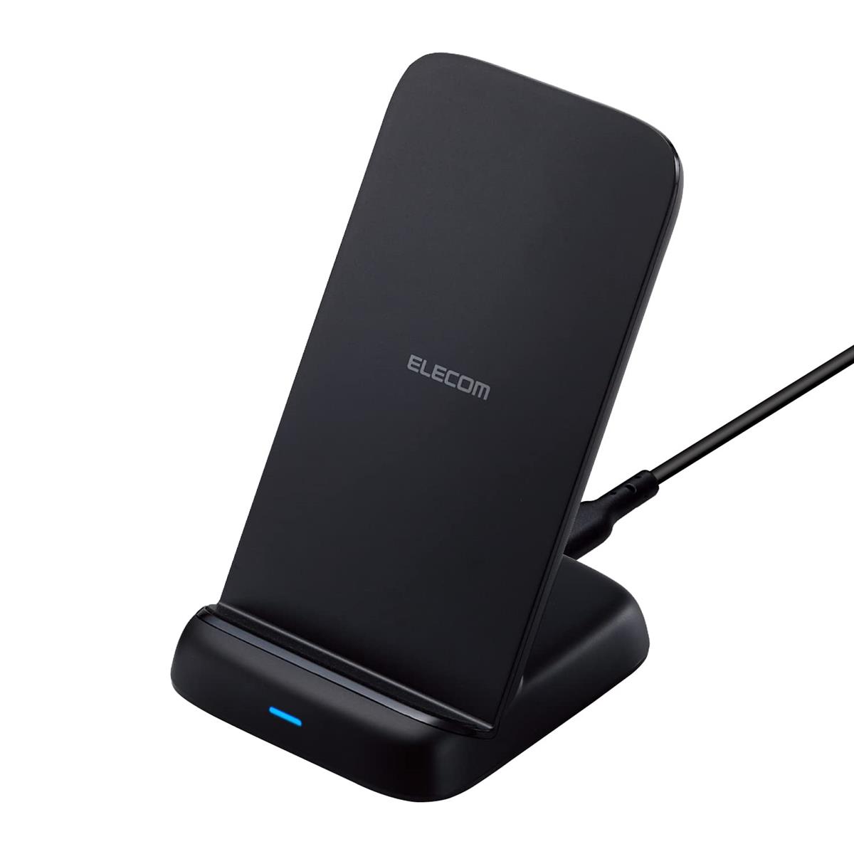 エレコム (ELECOM) ワイヤレス充電器 Qi認証 最大10W出力 スタンド 3コイル搭載 滑り止めパッド Type-C(入力ポート) C-Cケーブル付属 EPP規格対応 【iPhone/Galaxy/Xperia/Pixel/OPPO/AQUOS/AirPods など、各種対応】 ブラック W-QS08BK
