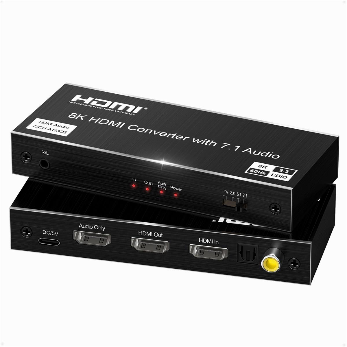 4K@120Hz HDMI 2.1 オーディオ分離器 音声分離器 ブルーレイプレーヤー/FireStick/PS/Xboxなどに適用 ARC非対応 HDCP2.3/40Gbps/HDR10/VRRに対応 HDMIオーディオ+光デジタル+同軸+L/Rオーディオ出力 avedio links